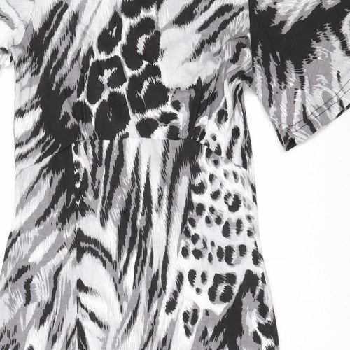 Studio Womens Black Animal Print Viscose Fit & Flare  Size 8  Round Neck