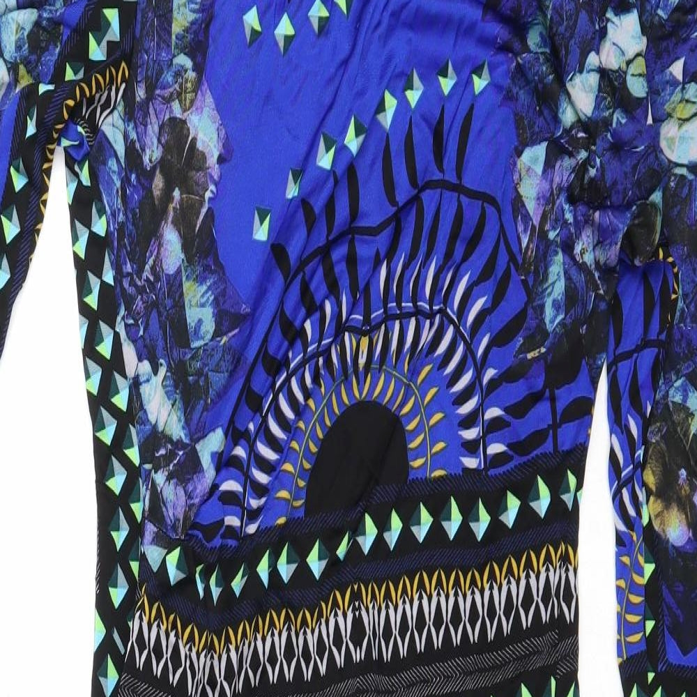 Marks and Spencer Womens Blue Geometric Viscose Bodycon  Size 10  Round Neck