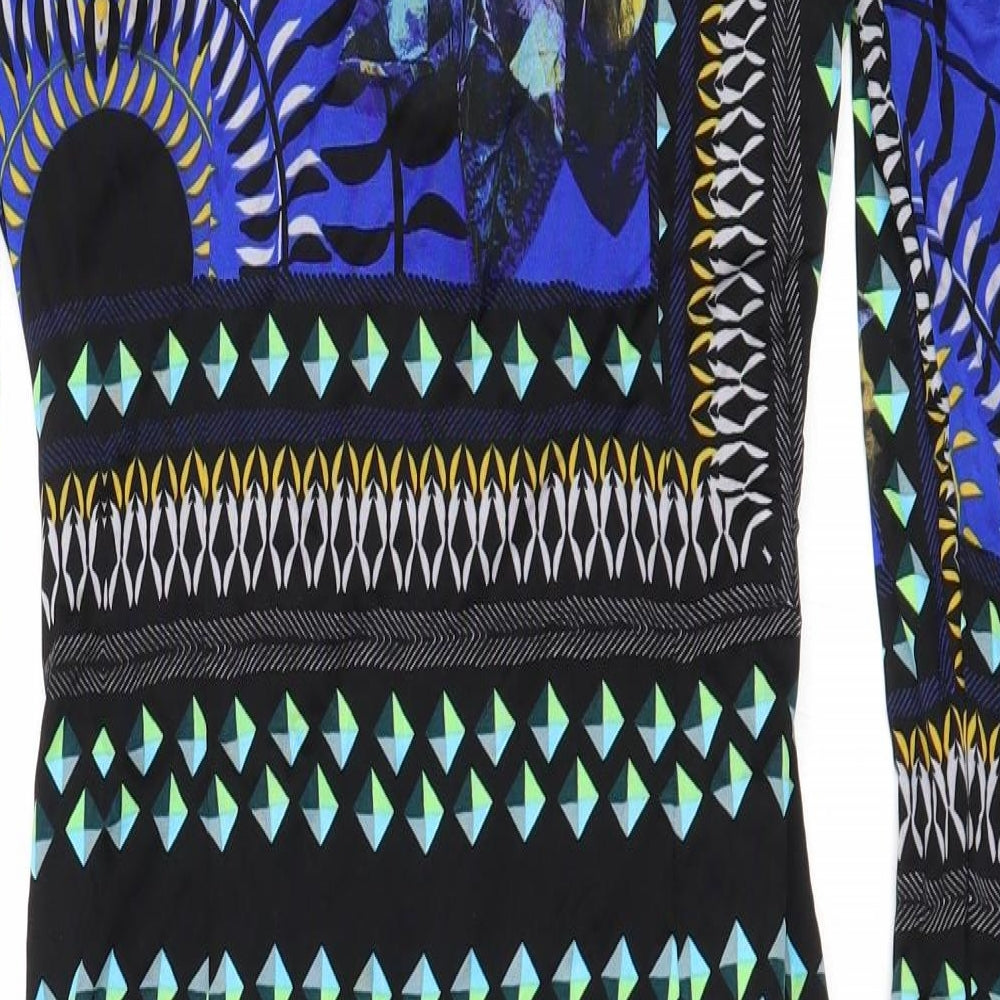 Marks and Spencer Womens Blue Geometric Viscose Bodycon  Size 10  Round Neck