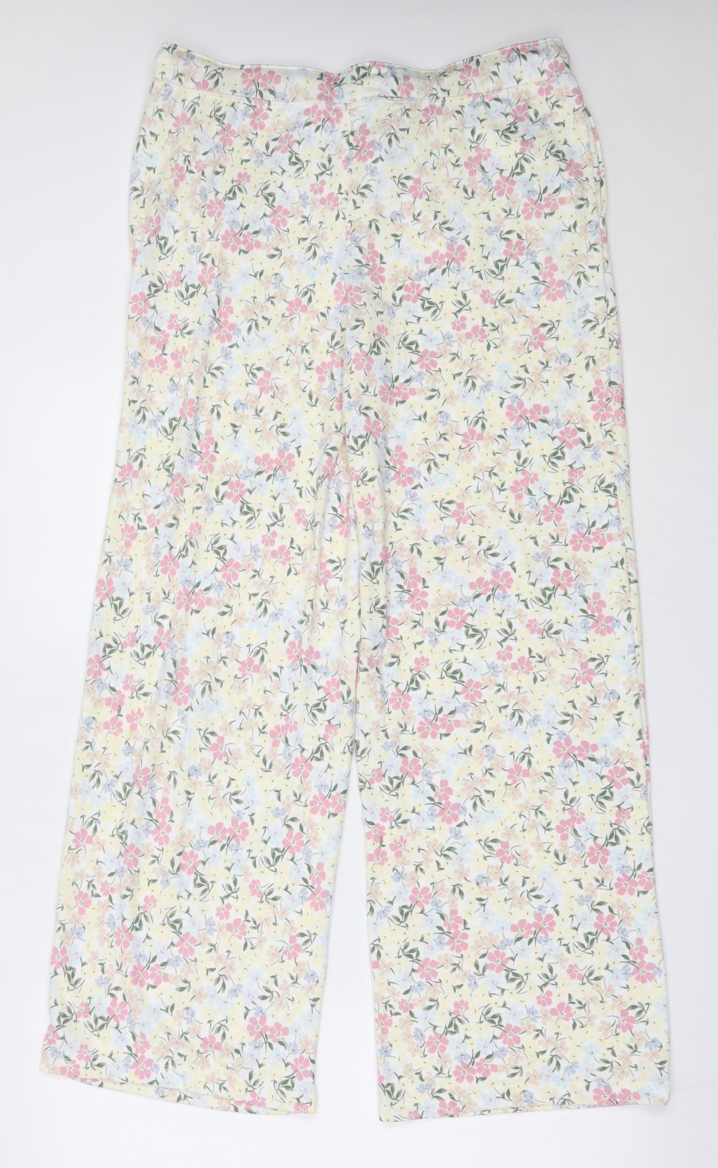 Primark Womens Ivory Floral Polyester Capri Pyjama Pants Size M