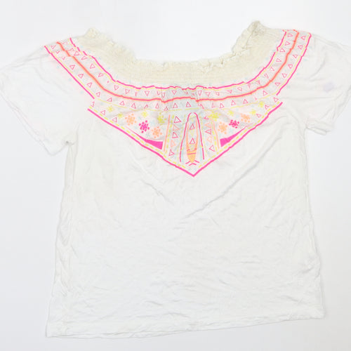 Primark Womens White  Viscose Basic T-Shirt Size 10 Off the Shoulder