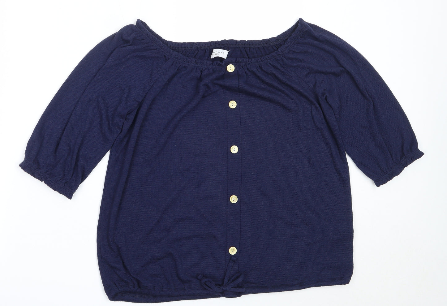 Papaya Womens Blue  Polyester Basic Blouse Size 12 Off the Shoulder