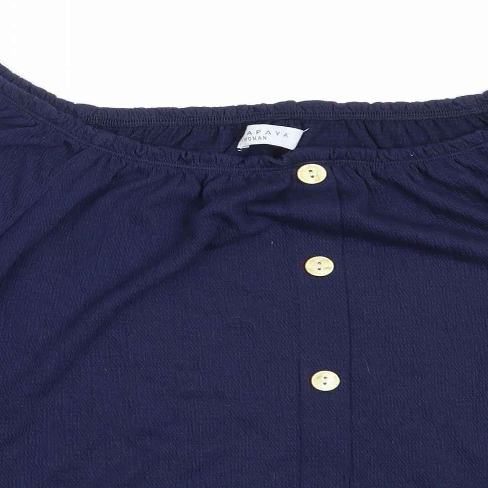 Papaya Womens Blue  Polyester Basic Blouse Size 12 Off the Shoulder
