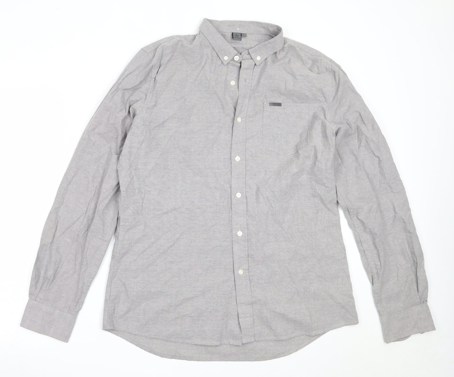 Firetrap Mens Grey  Cotton  Button-Up Size L Collared
