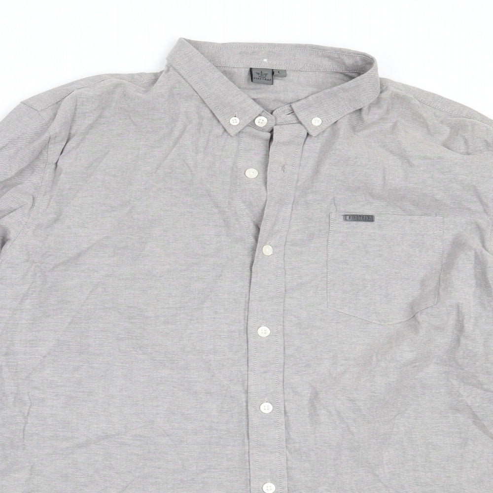 Firetrap Mens Grey  Cotton  Button-Up Size L Collared