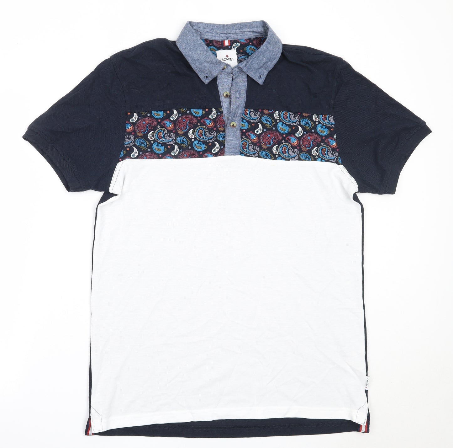 Soviet Mens Blue  Cotton  Polo Size L Collared