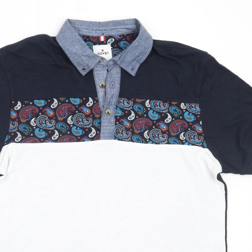 Soviet Mens Blue  Cotton  Polo Size L Collared