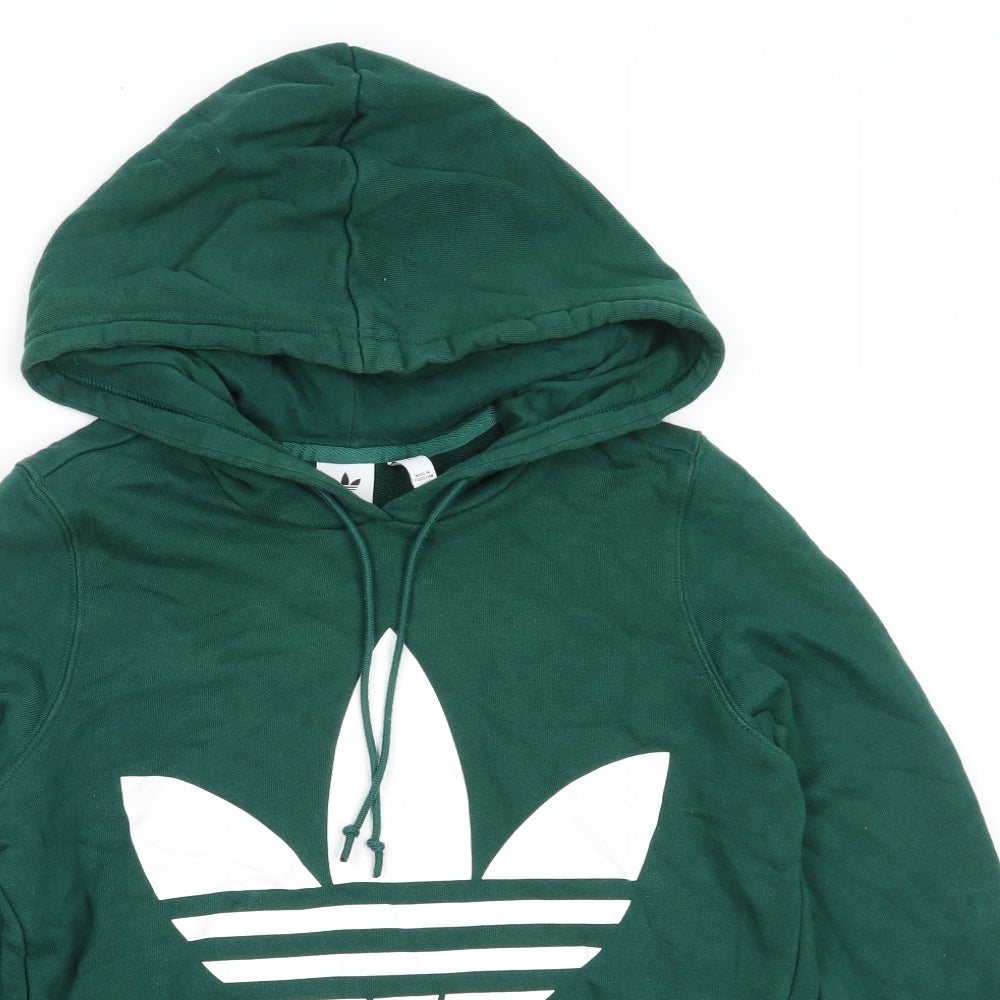 adidas Womens Green  Cotton Pullover Hoodie Size 8