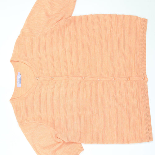 EWM Womens Orange Round Neck  Acrylic Cardigan Jumper Size L
