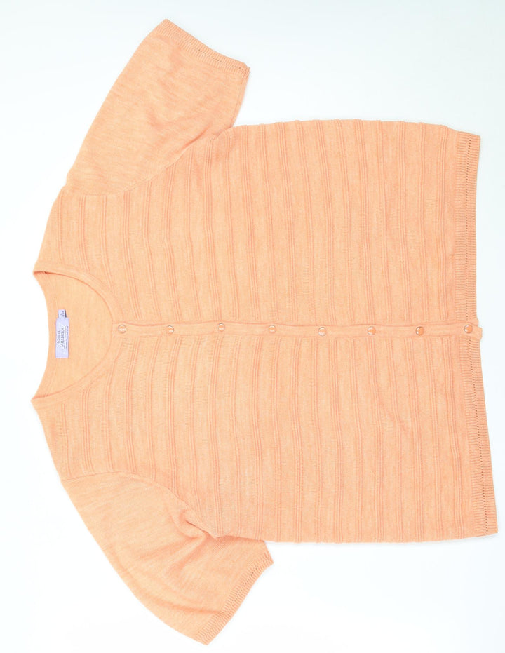 EWM Womens Orange Round Neck  Acrylic Cardigan Jumper Size L