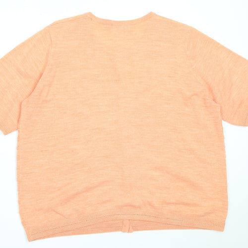 EWM Womens Orange Round Neck  Acrylic Cardigan Jumper Size L