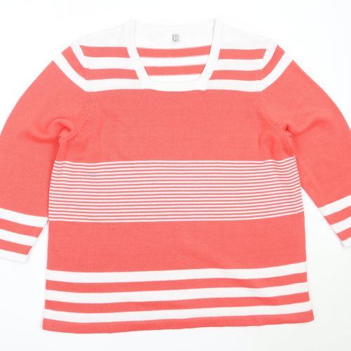 Preworn Womens Pink Square Neck Striped Acrylic Pullover Jumper Size 20