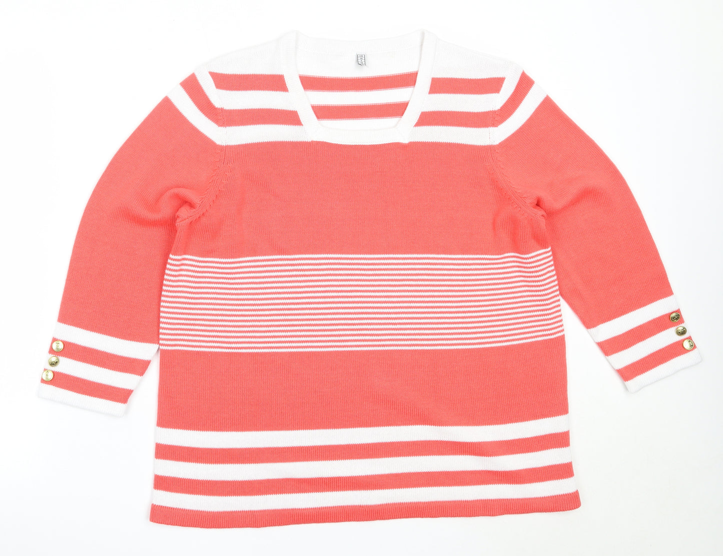 Preworn Womens Pink Square Neck Striped Acrylic Pullover Jumper Size 20