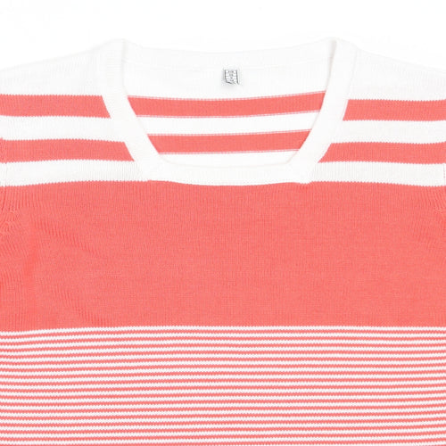 Preworn Womens Pink Square Neck Striped Acrylic Pullover Jumper Size 20