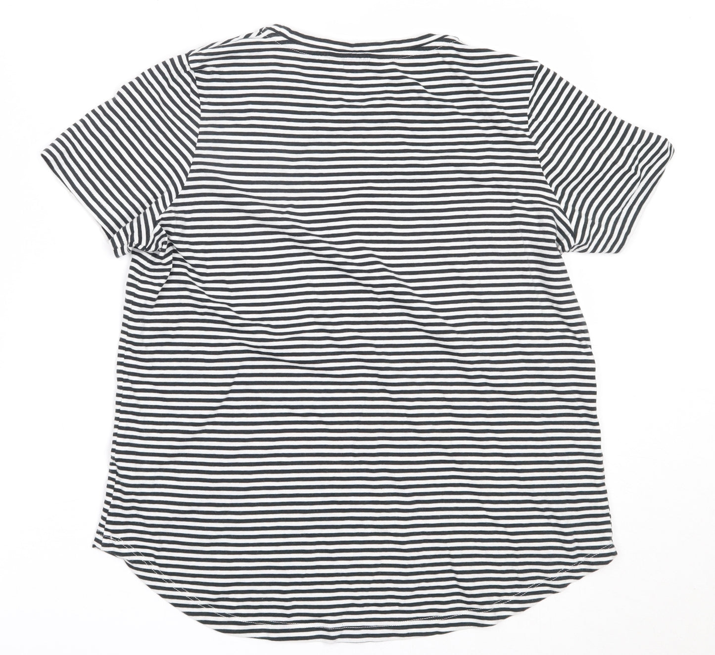 NEXT Womens Black Striped Cotton Basic T-Shirt Size 12 Round Neck