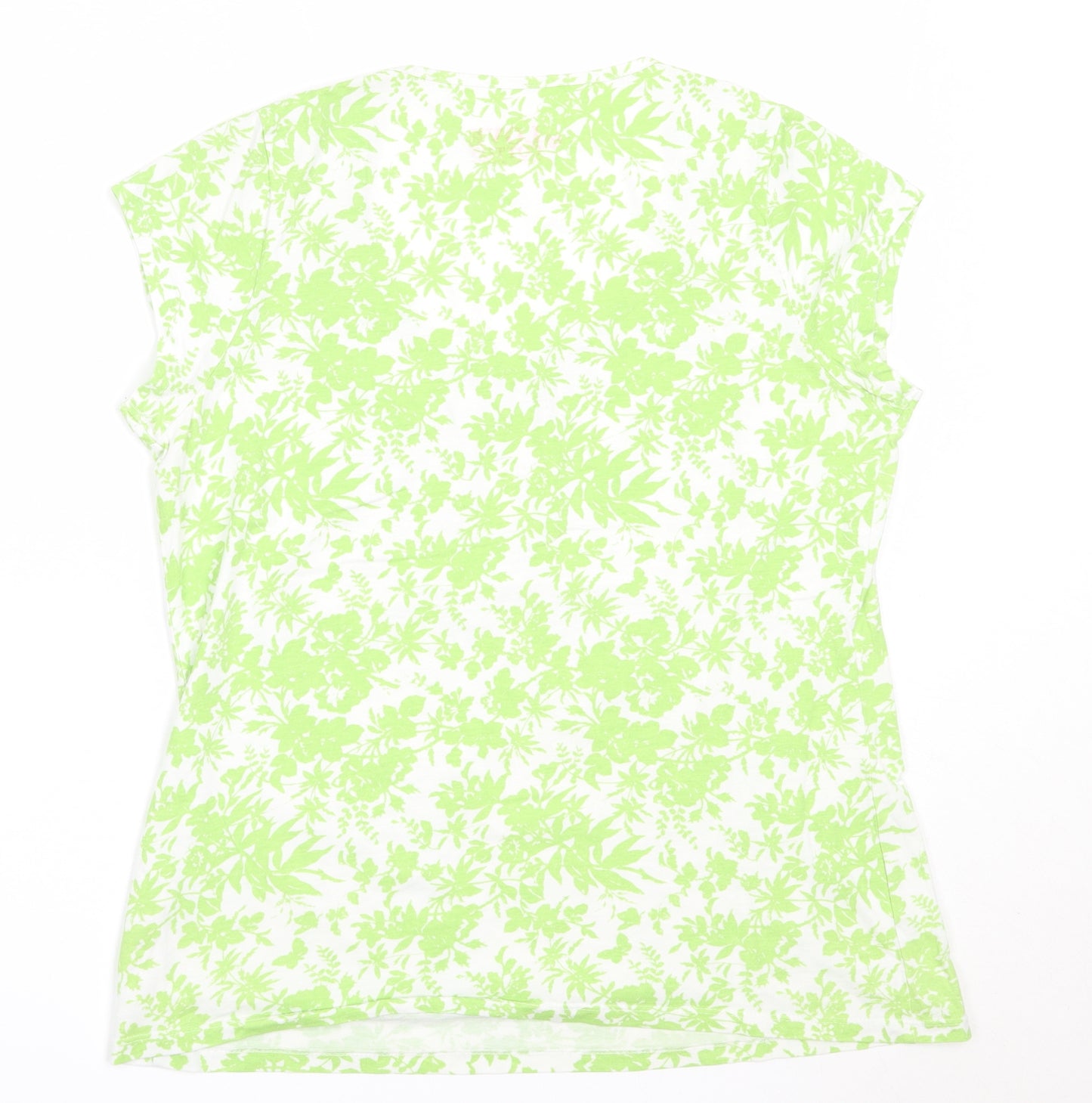 BHS Womens Green Floral Cotton Basic T-Shirt Size 14 Round Neck