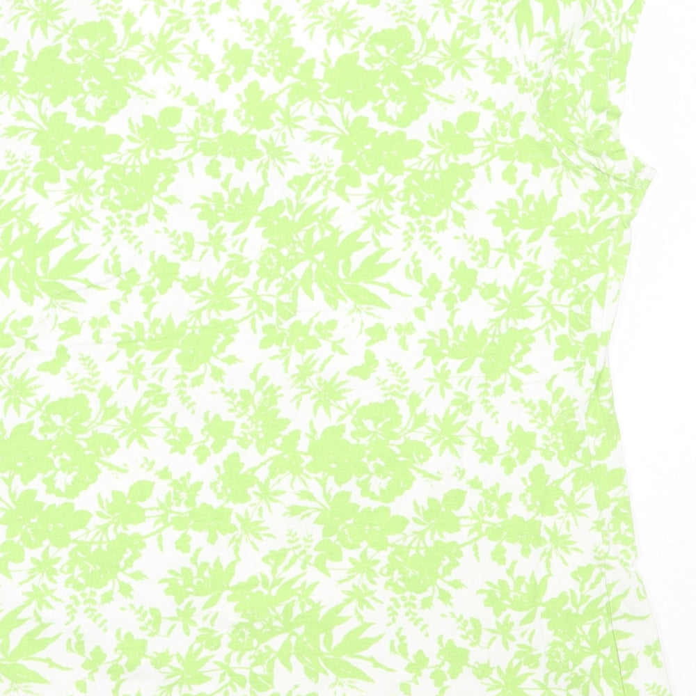 BHS Womens Green Floral Cotton Basic T-Shirt Size 14 Round Neck