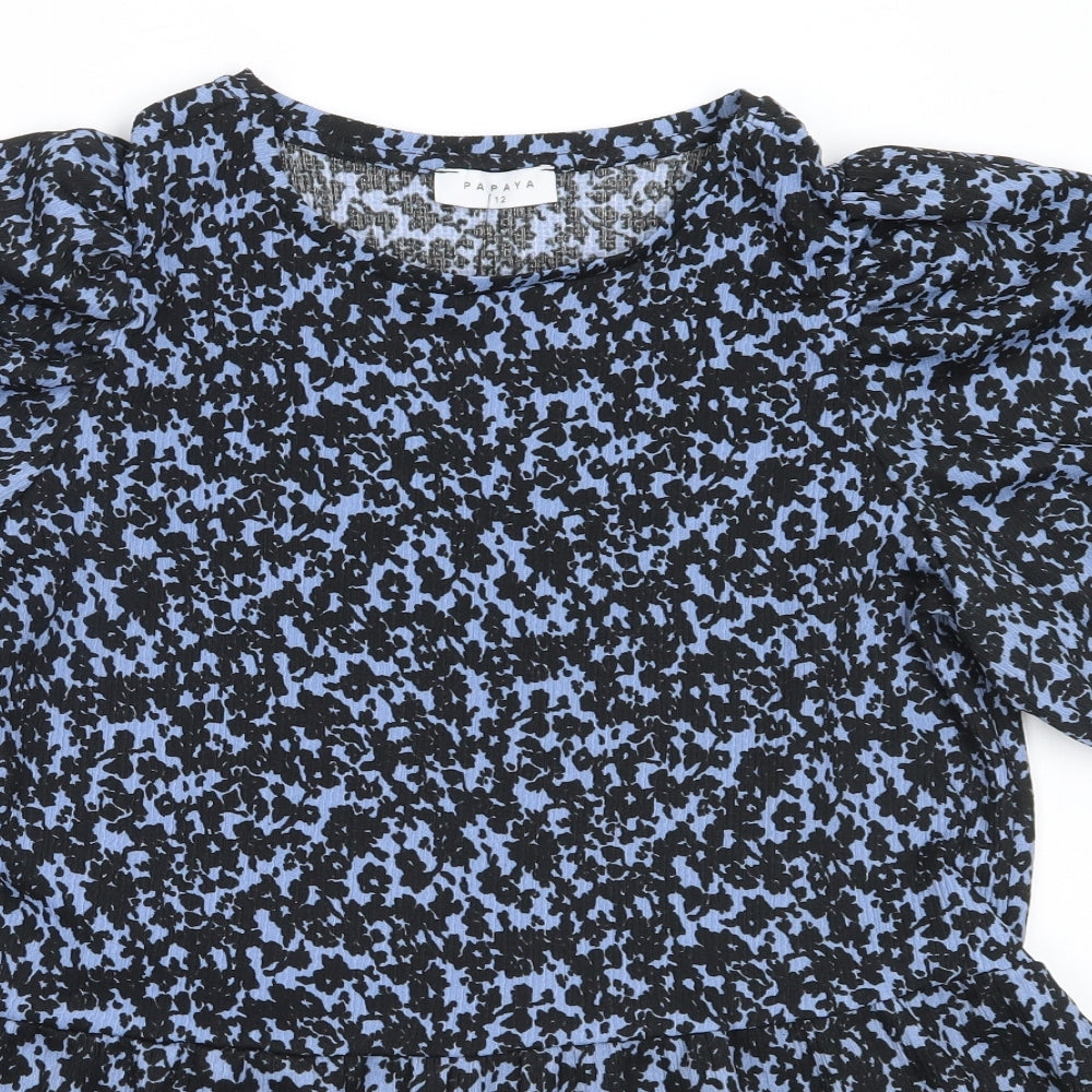 Papaya Womens Blue  Polyester Basic Blouse Size 12 Round Neck