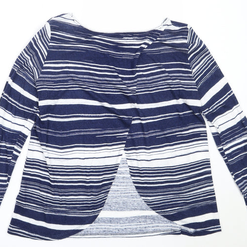 Cynthia Rowley Womens Blue Striped Linen Basic T-Shirt Size S Round Neck