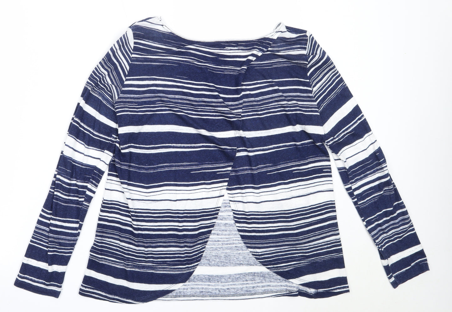 Cynthia Rowley Womens Blue Striped Linen Basic T-Shirt Size S Round Neck