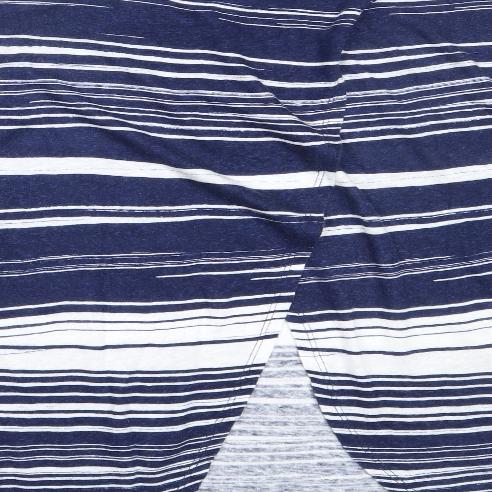 Cynthia Rowley Womens Blue Striped Linen Basic T-Shirt Size S Round Neck