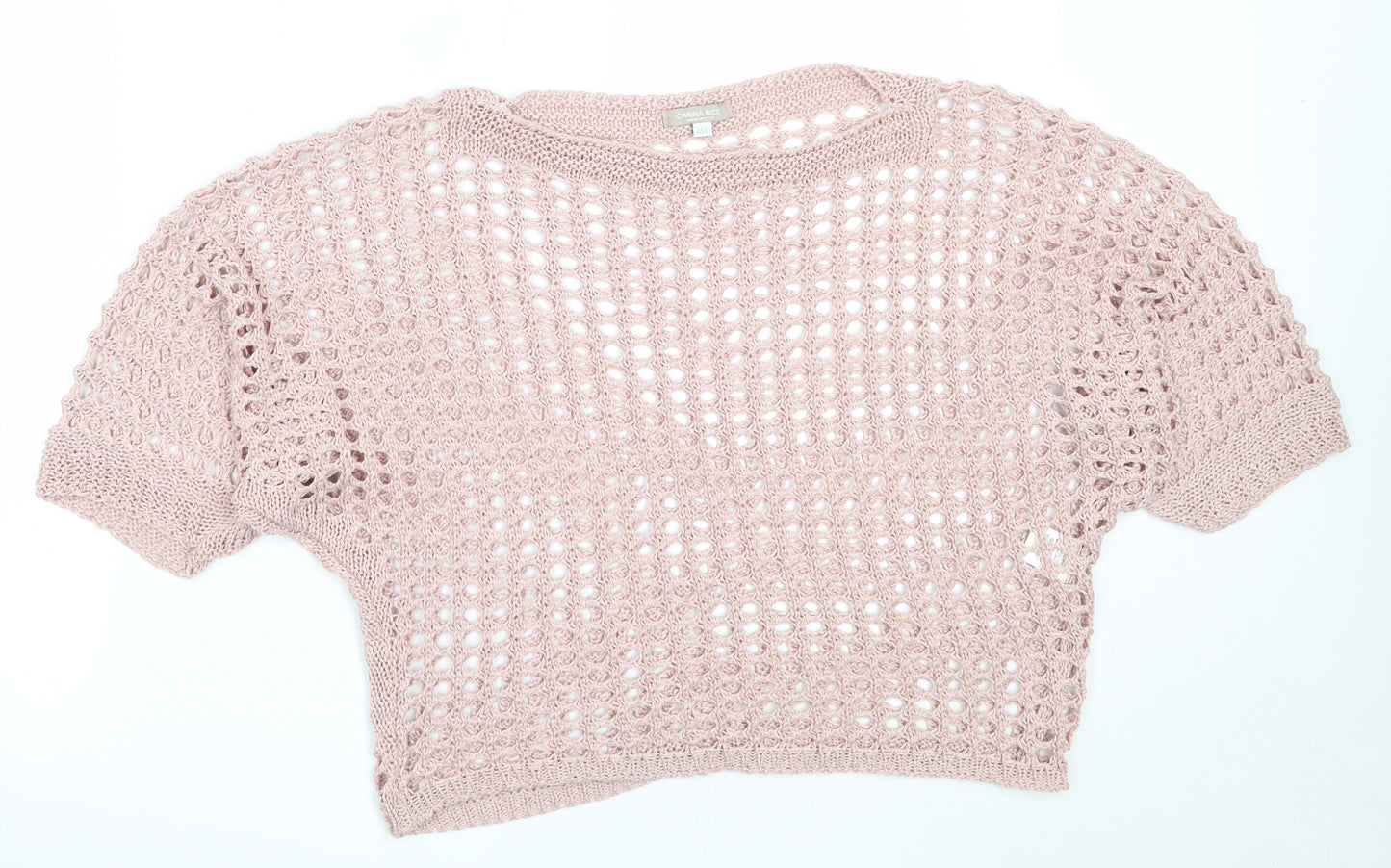 Carina Ricci Womens Pink  Acrylic Basic T-Shirt Size M Round Neck