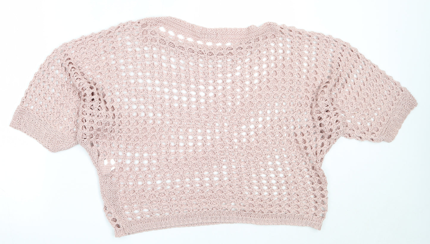 Carina Ricci Womens Pink  Acrylic Basic T-Shirt Size M Round Neck