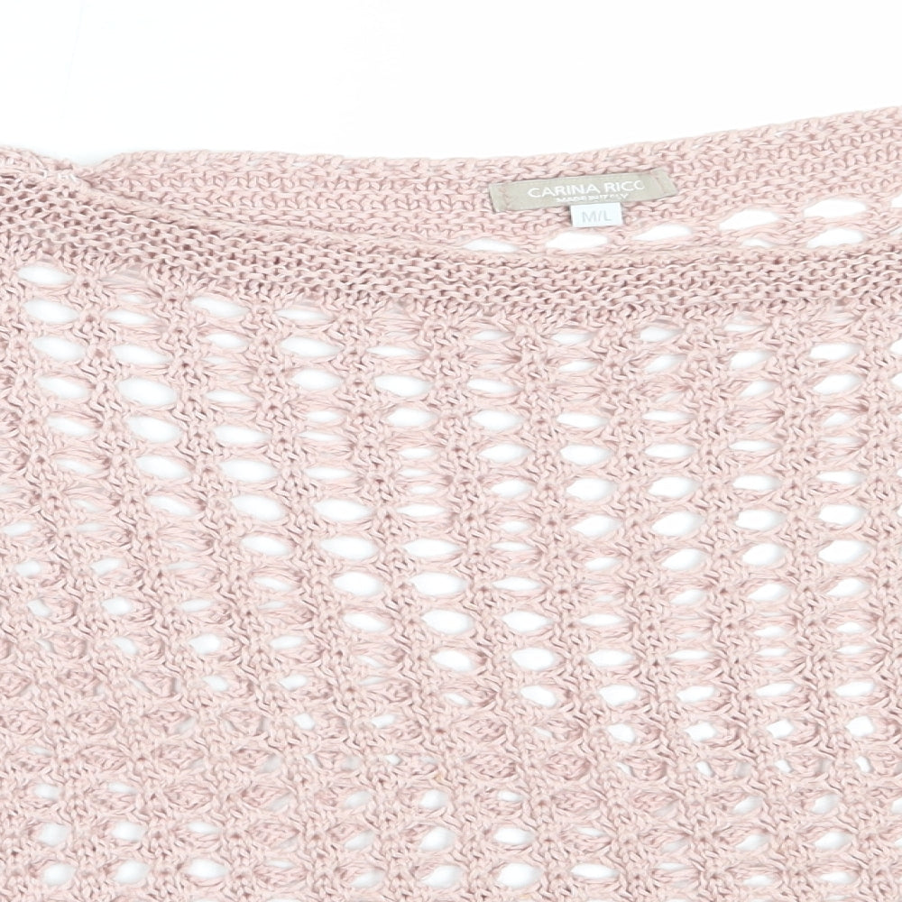 Carina Ricci Womens Pink  Acrylic Basic T-Shirt Size M Round Neck