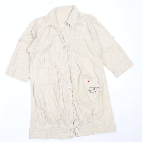 Preworn Womens Beige  Cotton Basic Button-Up Size 10 Collared