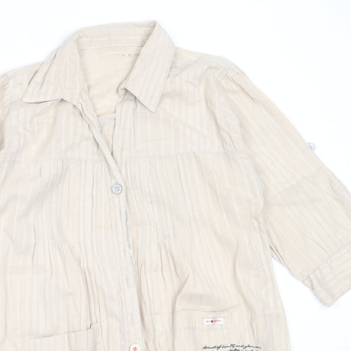 Preworn Womens Beige  Cotton Basic Button-Up Size 10 Collared