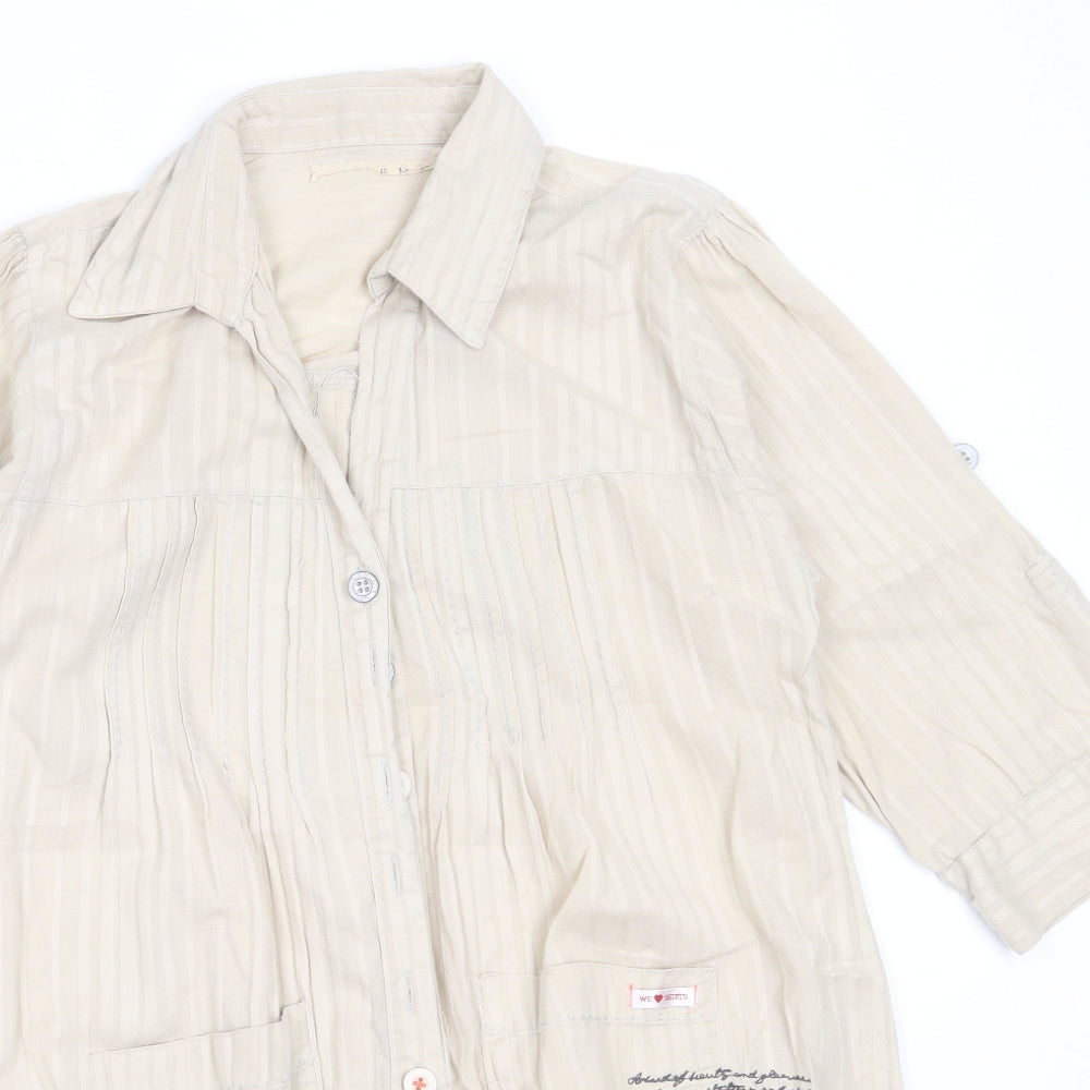 Preworn Womens Beige  Cotton Basic Button-Up Size 10 Collared