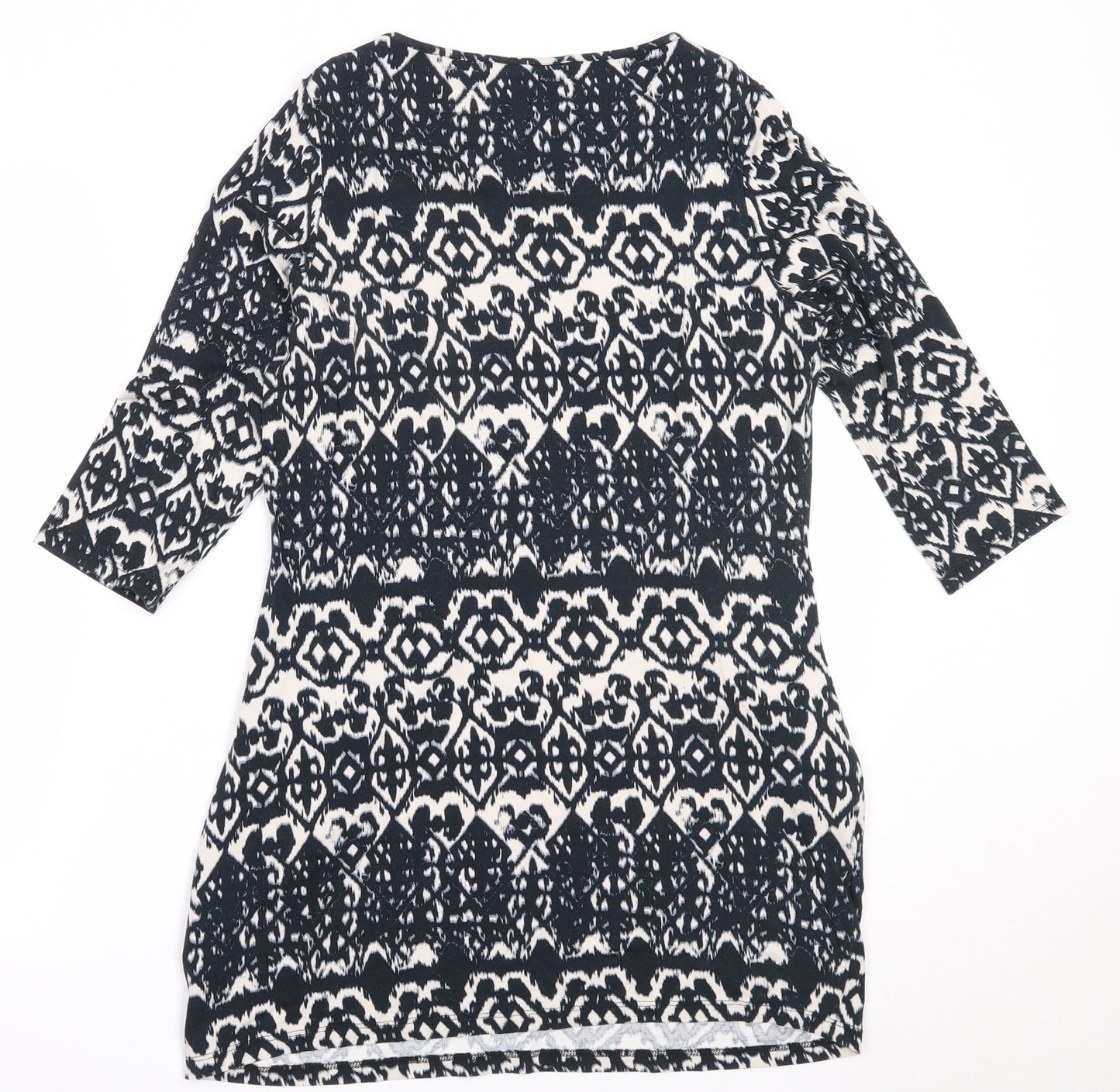 Marks and Spencer Womens Black Geometric Viscose Tunic Blouse Size 12 Round Neck