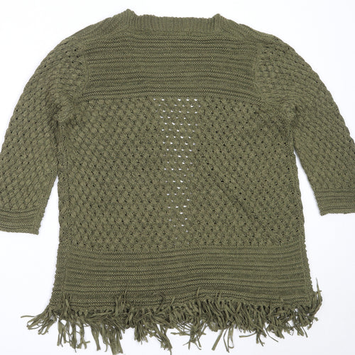 EWM Womens Green Round Neck  Acrylic Cardigan Jumper Size M