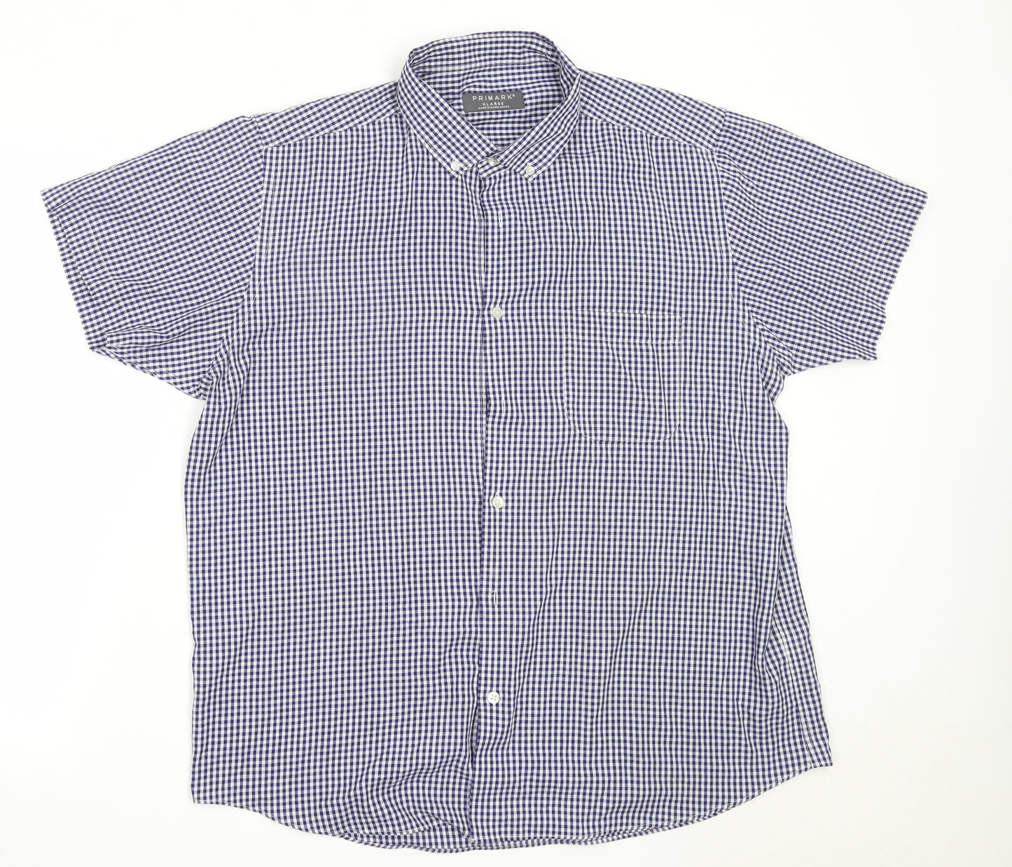 Primark Mens Blue Check Polyester  Button-Up Size XL Collared