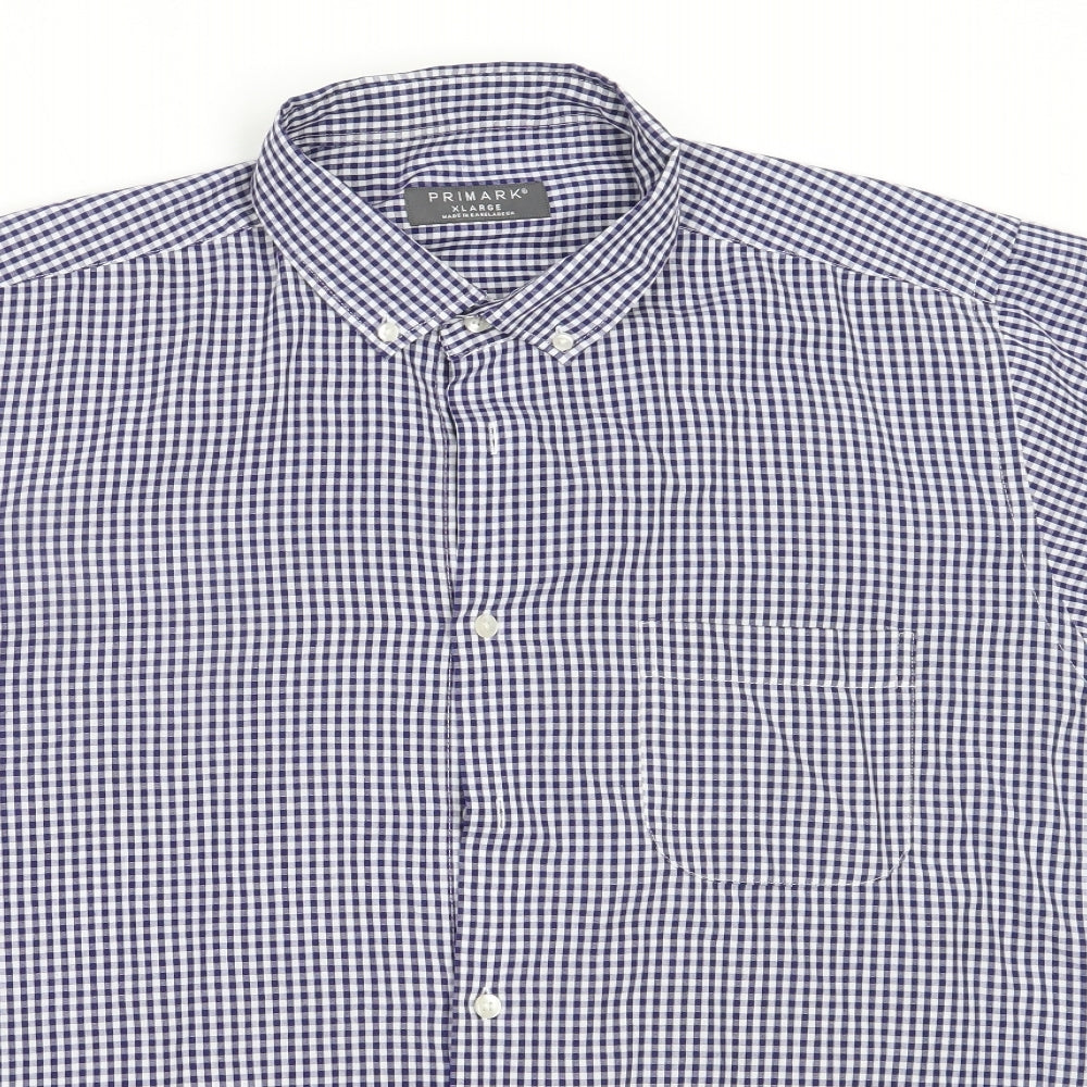 Primark Mens Blue Check Polyester  Button-Up Size XL Collared