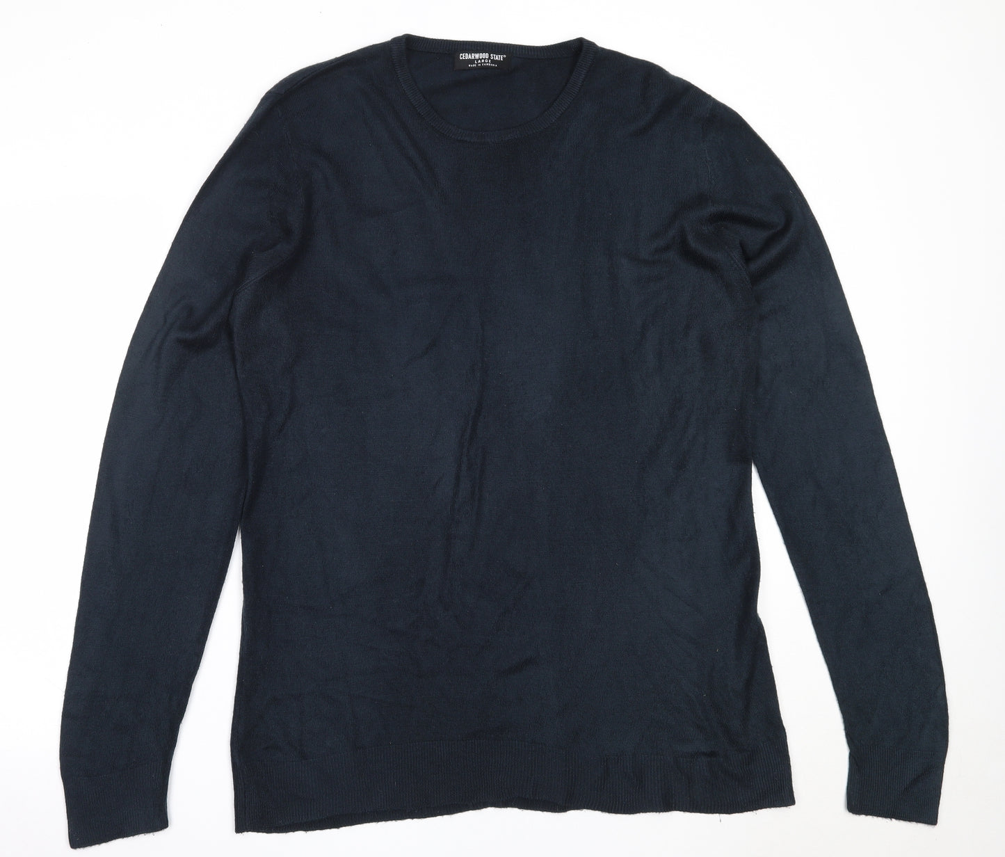 Cedar Wood State Mens Blue Round Neck  Acrylic Pullover Jumper Size L