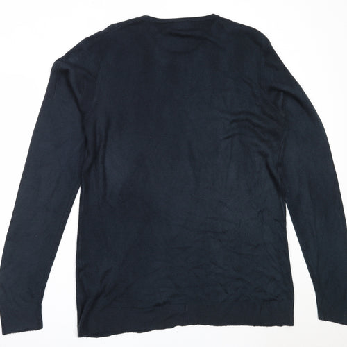 Cedar Wood State Mens Blue Round Neck  Acrylic Pullover Jumper Size L
