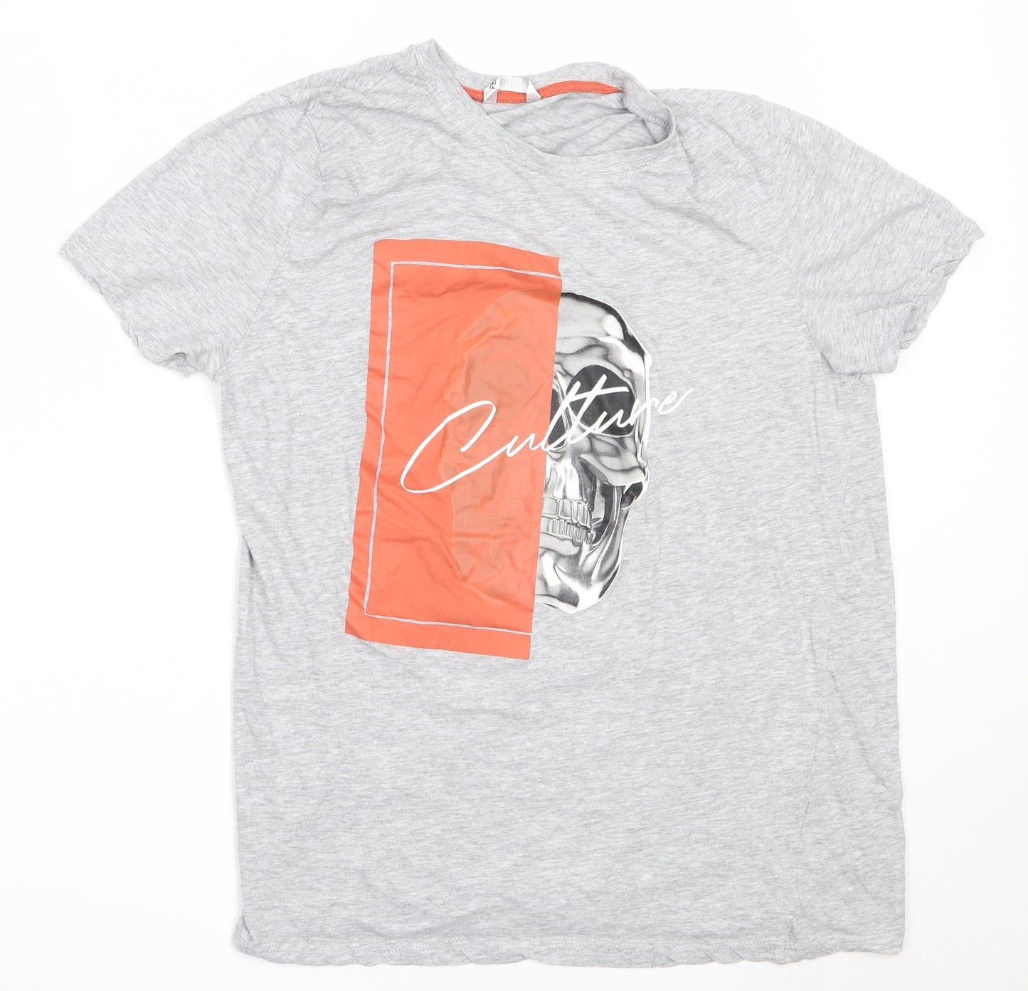 Pep&Co Womens Grey  Cotton Basic T-Shirt Size L Round Neck