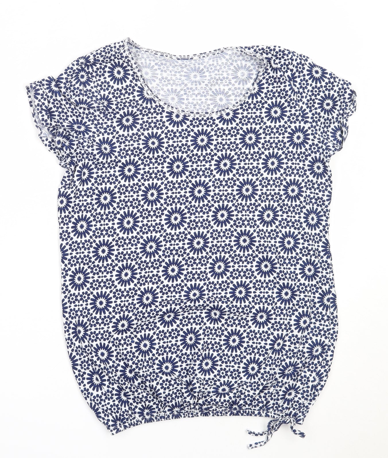 George Womens Blue Geometric Cotton Basic T-Shirt Size 8 Round Neck