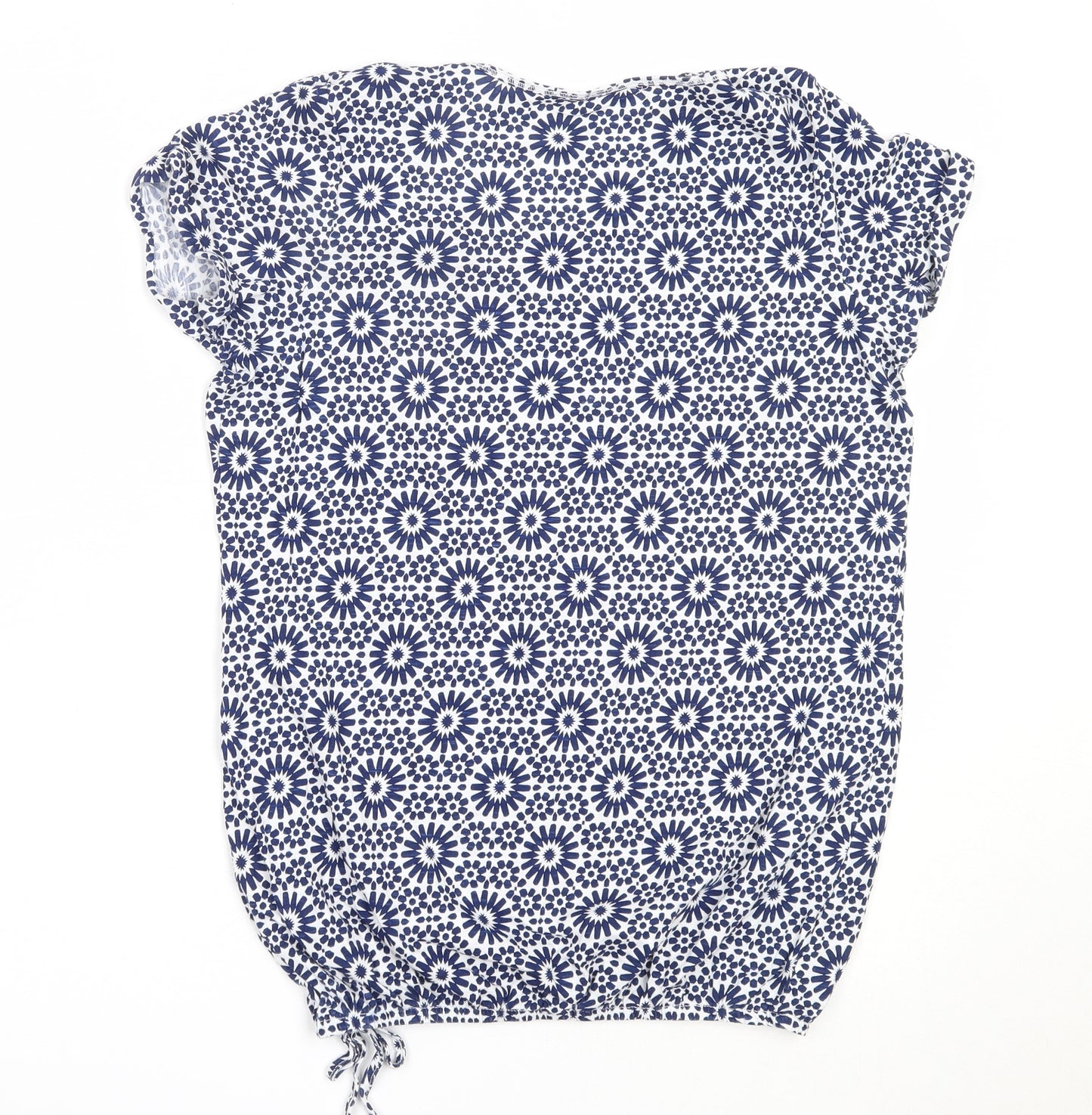 George Womens Blue Geometric Cotton Basic T-Shirt Size 8 Round Neck