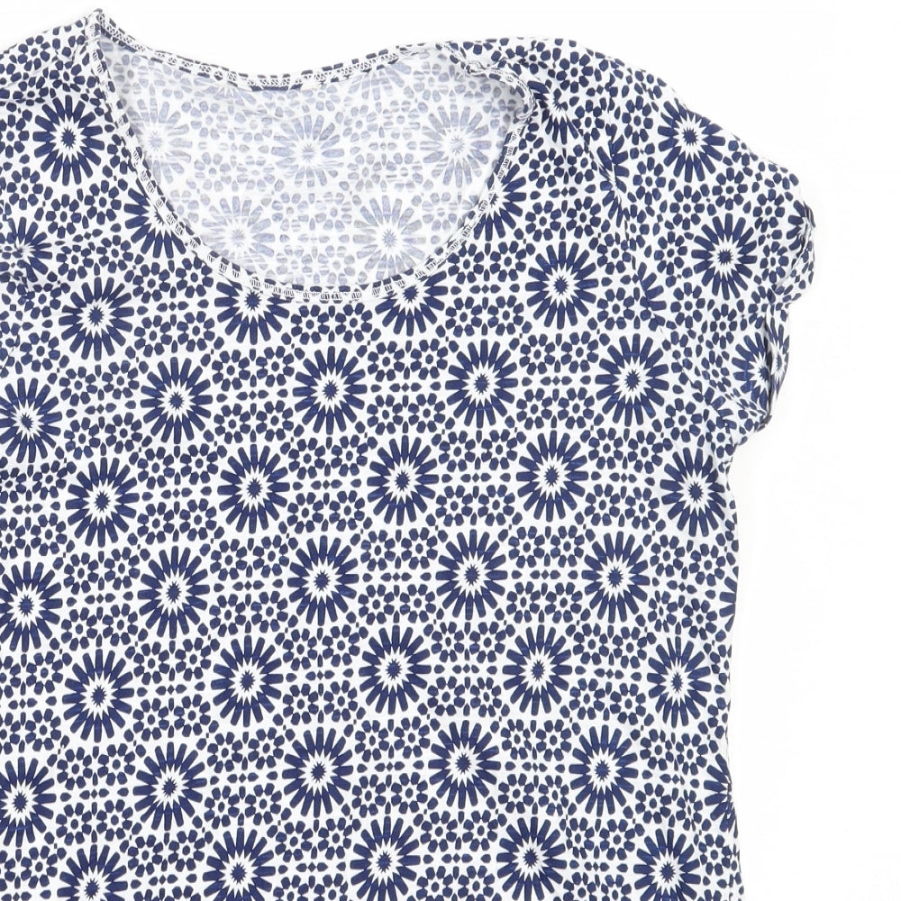 George Womens Blue Geometric Cotton Basic T-Shirt Size 8 Round Neck