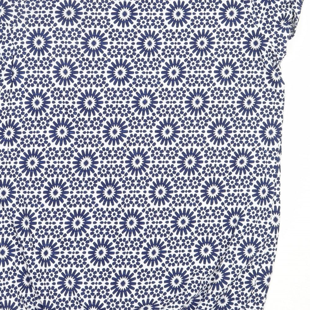 George Womens Blue Geometric Cotton Basic T-Shirt Size 8 Round Neck