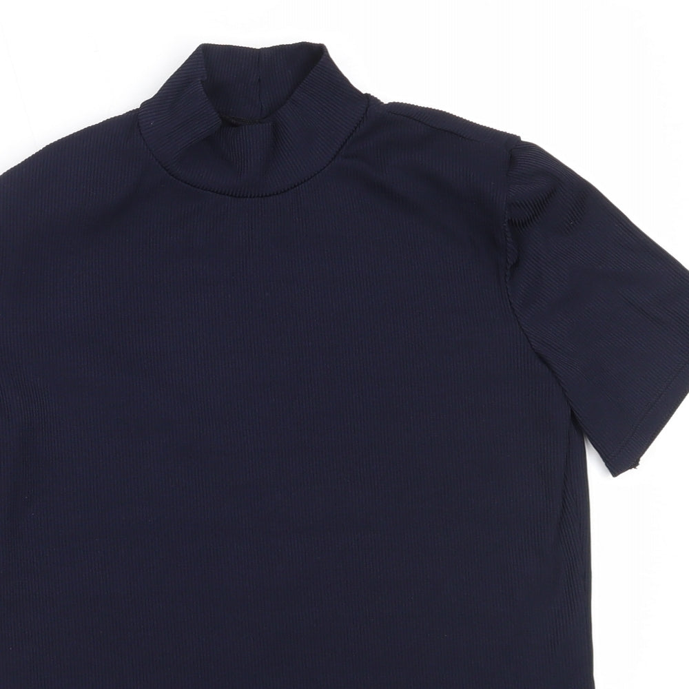 Marks and Spencer Womens Blue  Nylon Basic T-Shirt Size 12 High Neck
