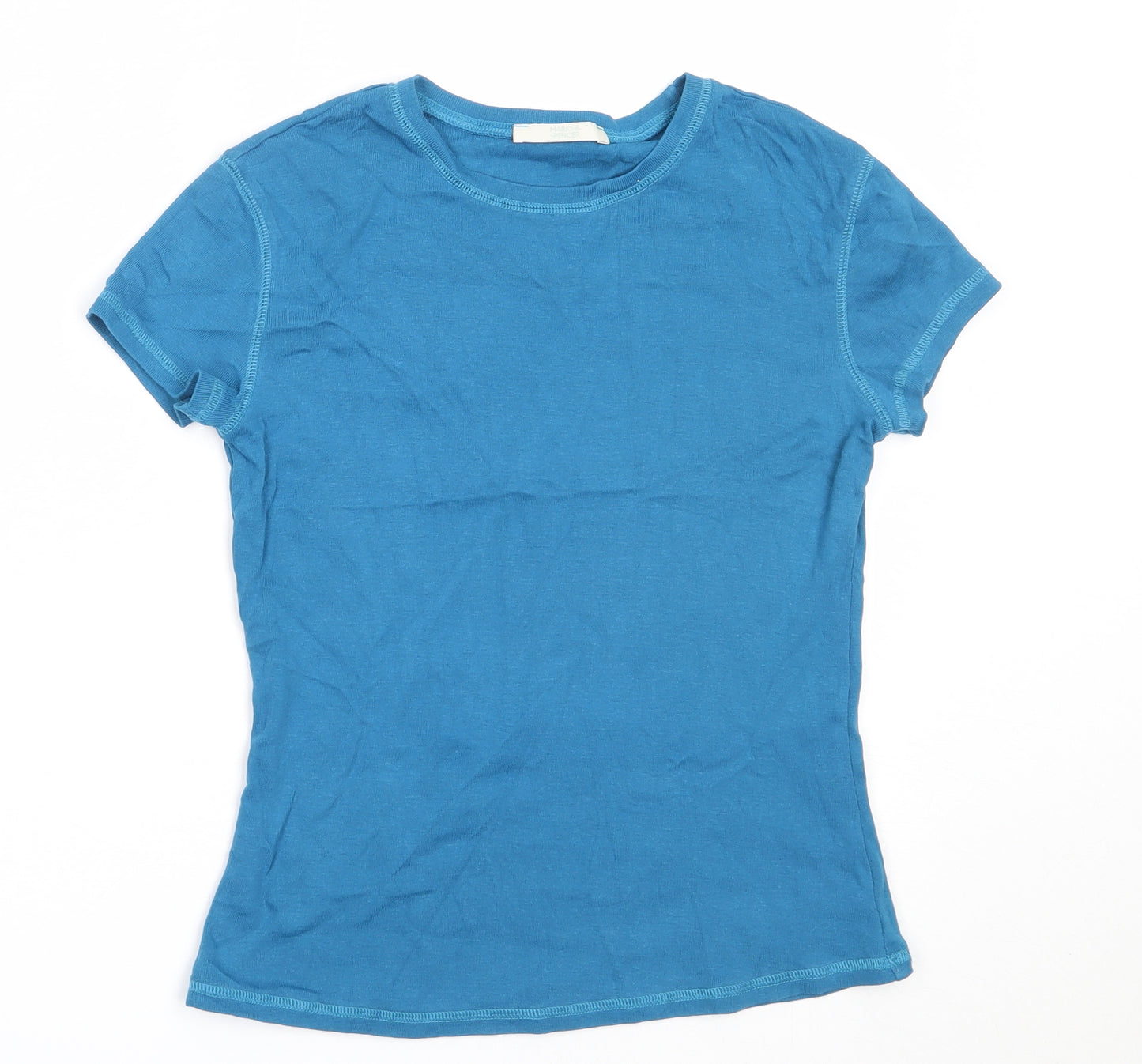 Marks and Spencer Womens Blue  Cotton Basic T-Shirt Size 10 Round Neck