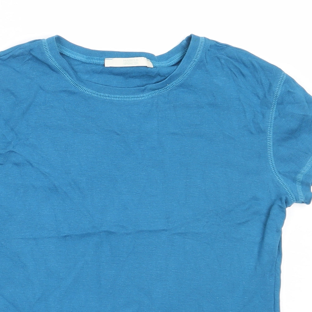 Marks and Spencer Womens Blue  Cotton Basic T-Shirt Size 10 Round Neck