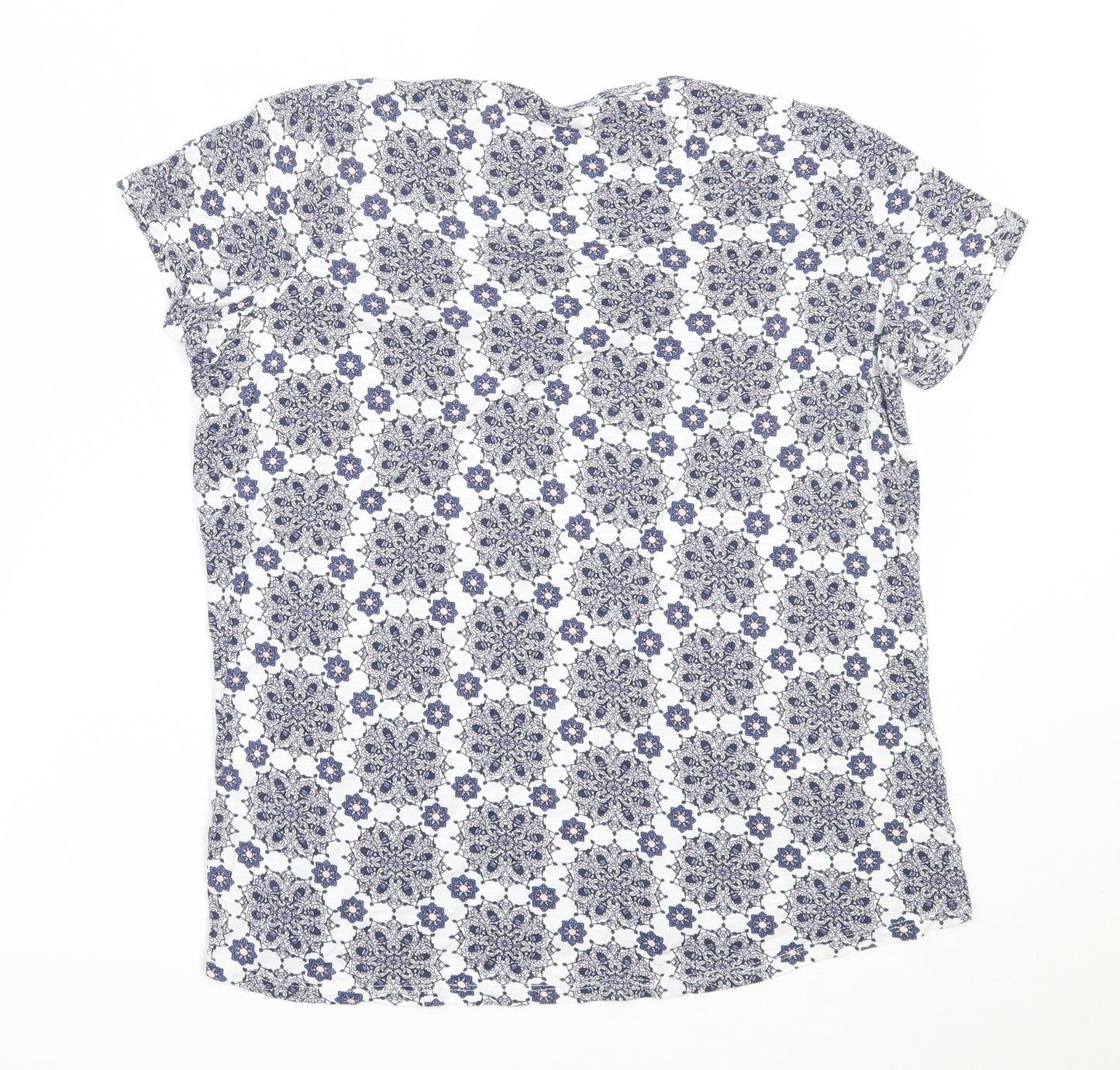 George Womens Blue Geometric Viscose Basic T-Shirt Size 10 Round Neck