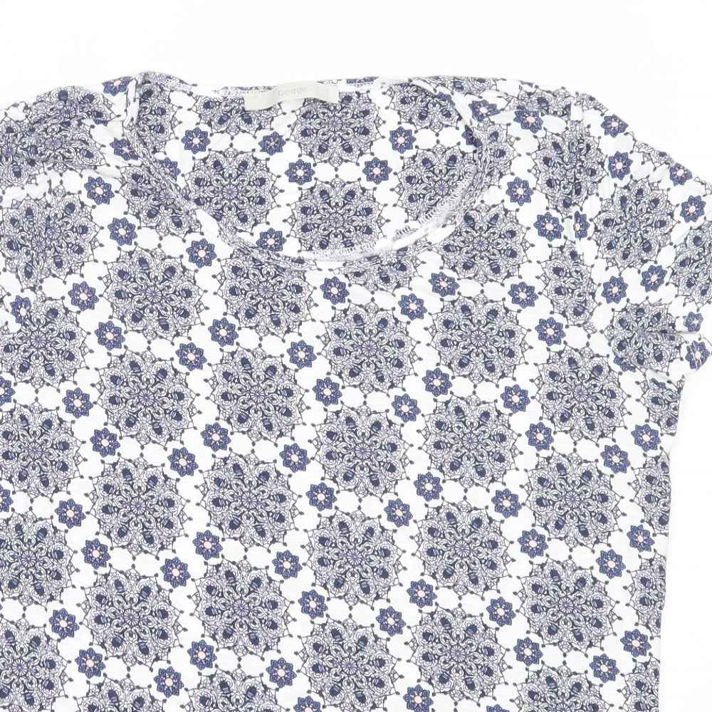 George Womens Blue Geometric Viscose Basic T-Shirt Size 10 Round Neck