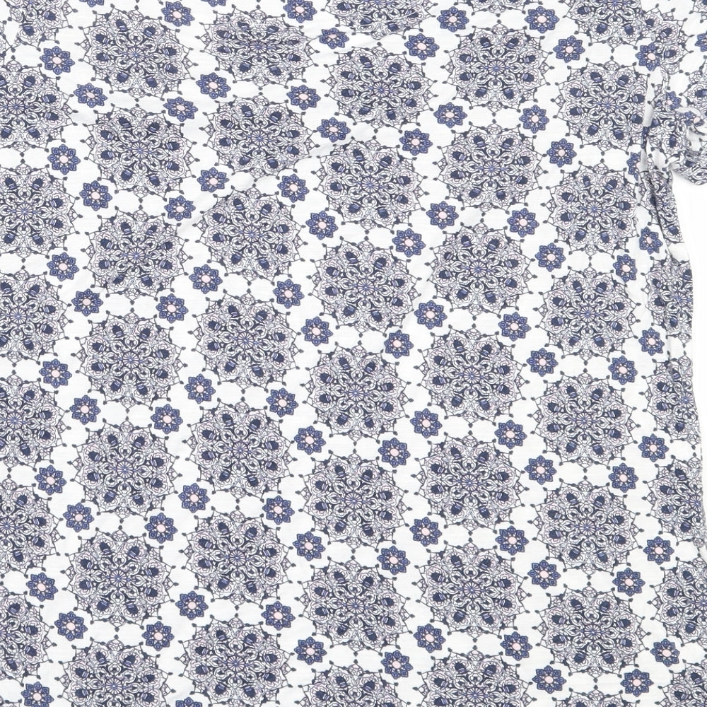 George Womens Blue Geometric Viscose Basic T-Shirt Size 10 Round Neck