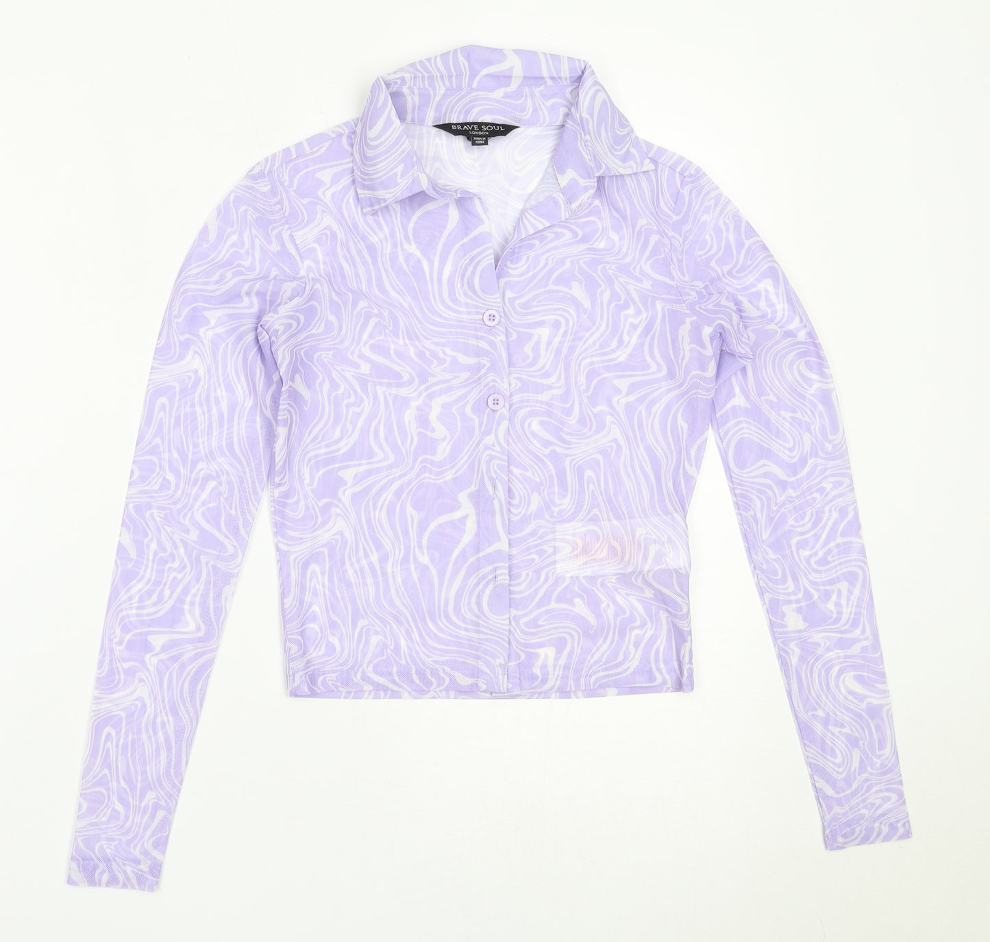 Brave Soul Womens Purple  Polyester Basic Button-Up Size XS Collared