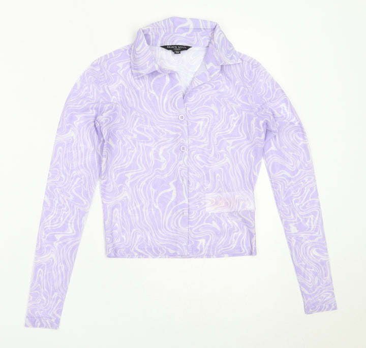 Brave Soul Womens Purple  Polyester Basic Button-Up Size XS Collared